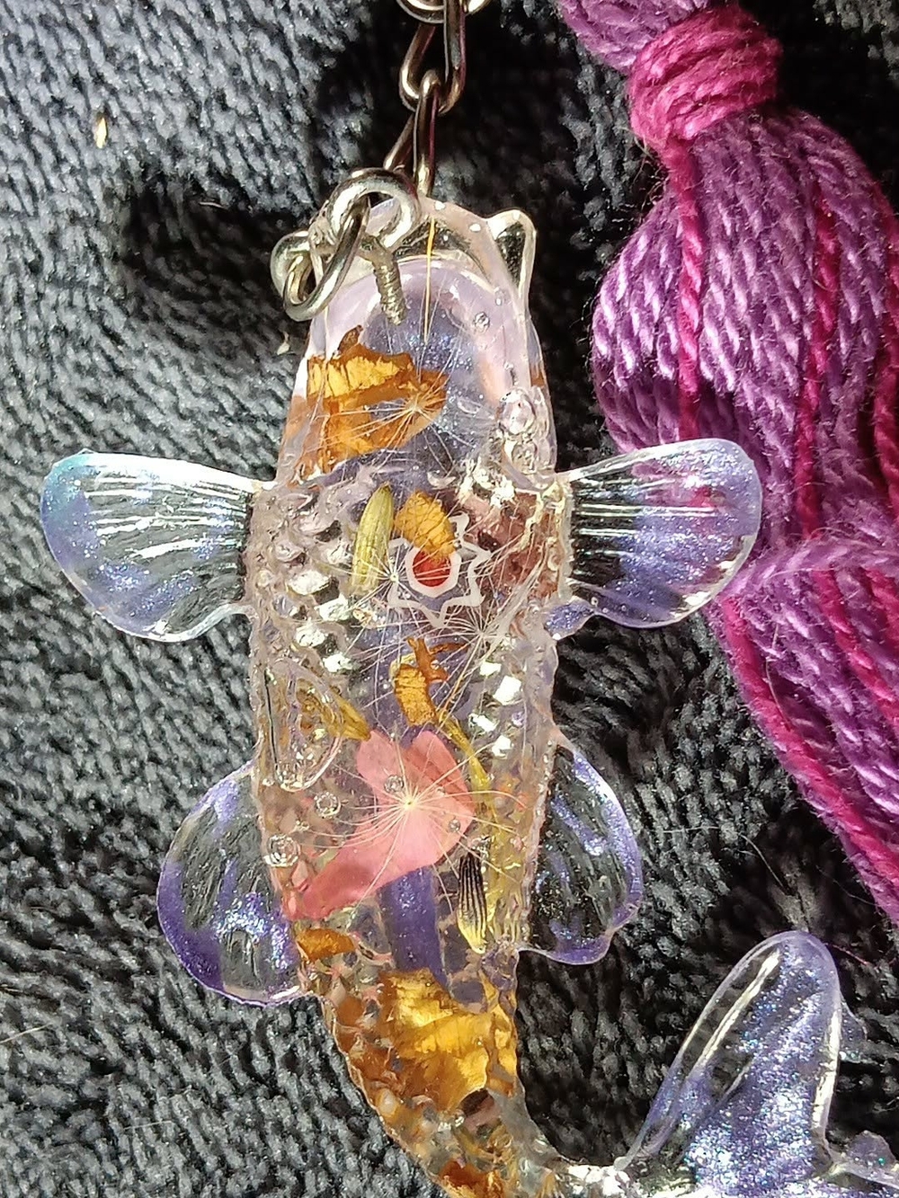 Lavender Fish Keychain Dandelion Gold Petals Pink Purple Tassel Bag Charm